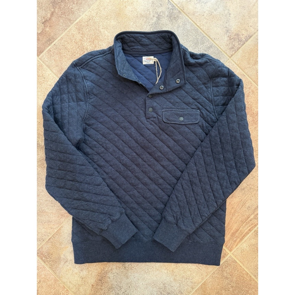 Men's Faherty Navy Blue Epic Quilted Fleece Pullover M NWT Quarter Button-Down